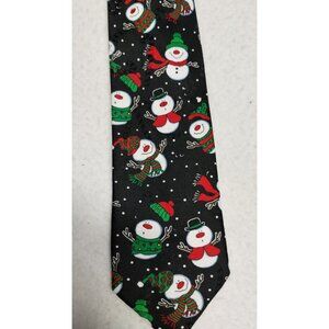 Hallmark Yule Tie‎ Greetings Snowman Holiday Necktie Black &; Multicolor